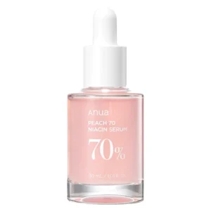 Anua Peach Niacin Serum bottle displayed against a clean background