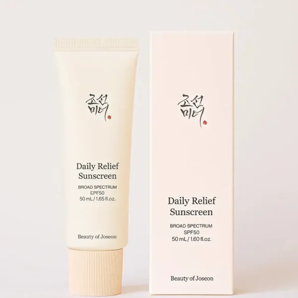 Beauty of Joseon Daily Relief Sunscreen tube packaging on display at GlowMyst