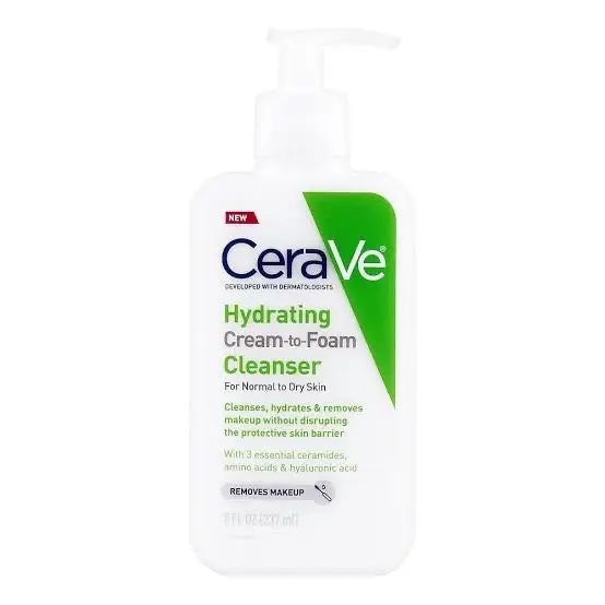 CeraVe Hydrating Cream-to-Foam Cleanser 237ml bottle on display at GlowMyst