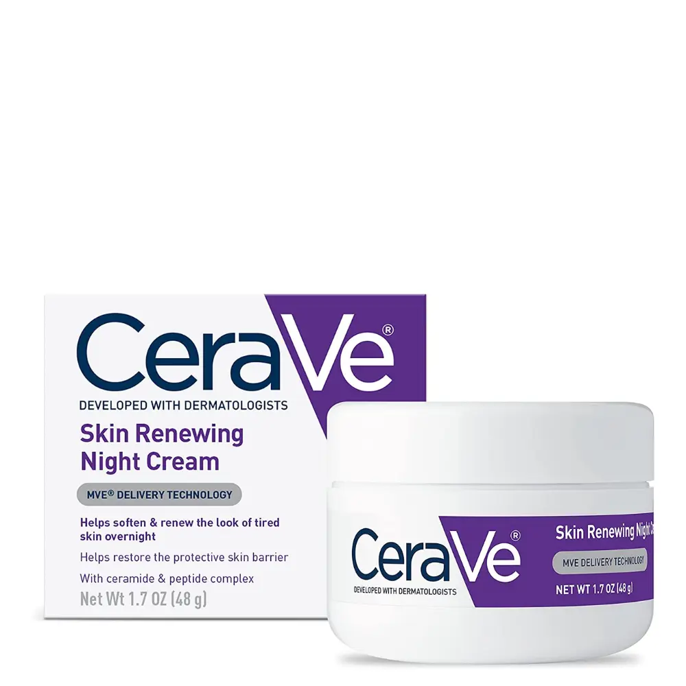 CeraVe-Skin-Renewing-Night-Cream-aE-48g.webp CeraVe Skin Renewing Night Cream 48g jar front view on GlowMyst Pakistan