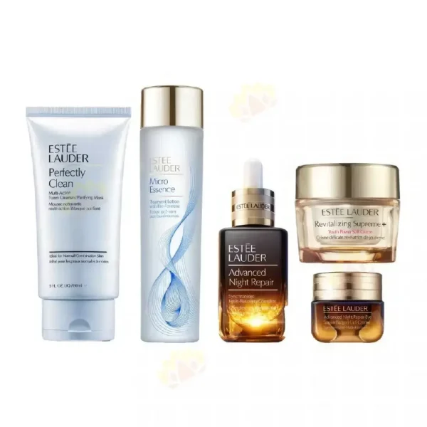 Estee Lauder Nightly Skincare Set 5 in 1 package displayed for evening beauty routine