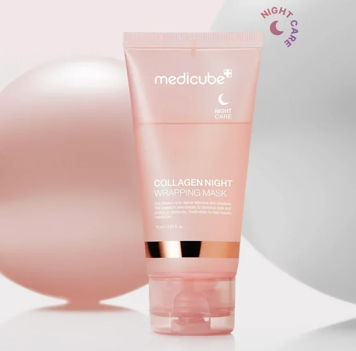 Medicube-Collagen-Night-Wrapping-Face-Mask-75ml.webp Medicube Collagen Night Mask tube packaging on a clean background