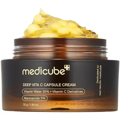 Medicube Vit C Capsule Cream 55g jar showing brightening capsules