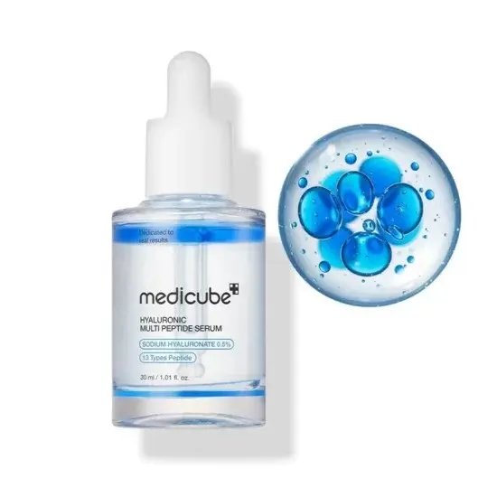 Medicube-Hyaluronic-Multi-Peptide-Serum-aE-30ml.webp Medicube Hyaluronic Multi Peptide Serum 30ml bottle on GlowMyst