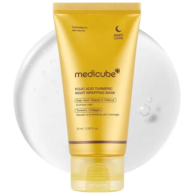 Medicube-Kojic-Acid-Turmeric-Night-Wrapping-Mask-75ml.webp Medicube Kojic Acid Night Mask 75ml bottle displayed on a clean surface
