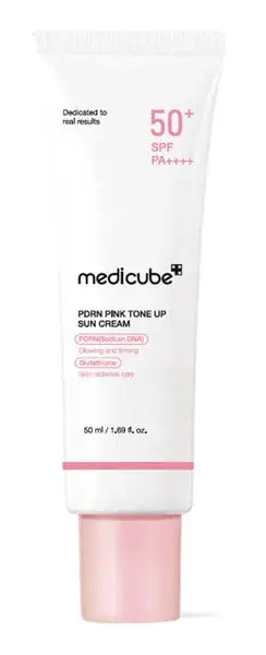 Medicube Pink Tone Up Sun Cream 50ml bottle front view for daily glow
