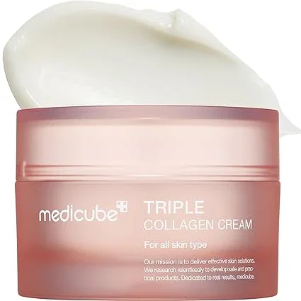 Medicube Triple Collagen Cream Hydrating and Firming Moisturizer 50ml jar on display