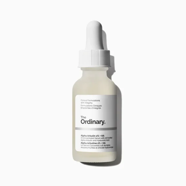 The Ordinary Alpha Arbutin 2% serum bottle displayed on a clean surface