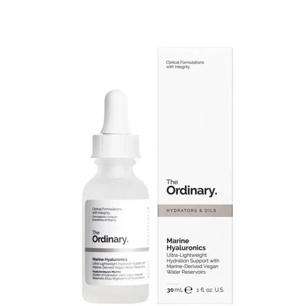 The Ordinary Marine Hyaluronics Serum bottle on display at GlowMyst