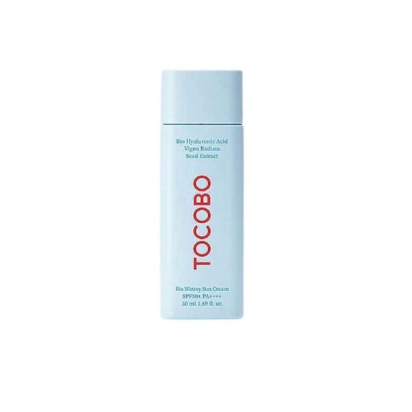 TOCOBO Bio Watery Sun Cream SPF50+ PA++++ 50ml bottle on display at GlowMyst