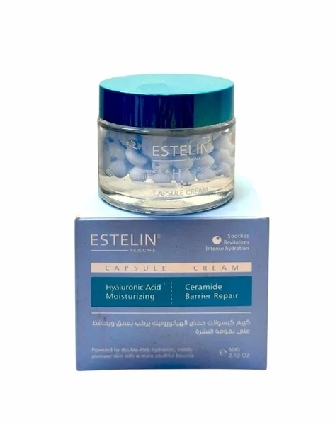 Estelin Hyaluronic Acid Capsule Cream jar on display