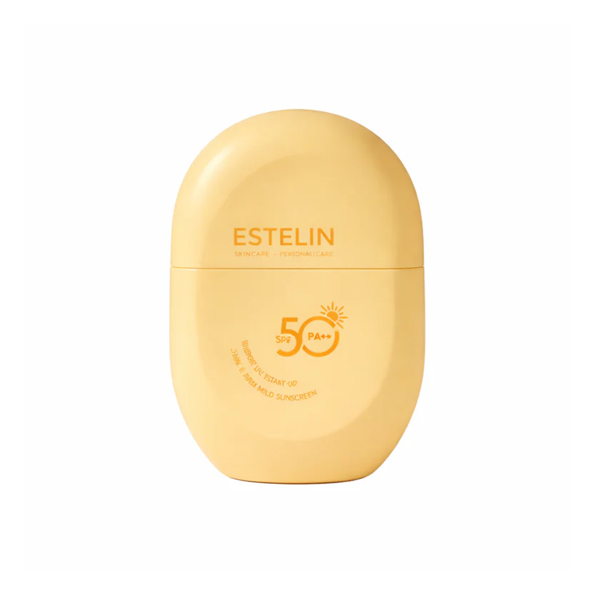 ESTELIN Super UV Tone-up Vitamin C & Arbutin Sunscreen 4 Estelin Vitamin C Sunscreen bottle on display at GlowMyst Pakistan
