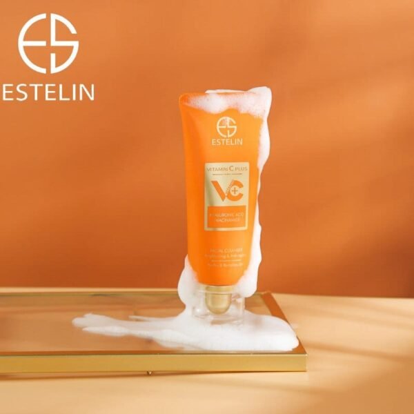 Estelin Vitamin C Facial Cleanser bottle on display at GlowMyst