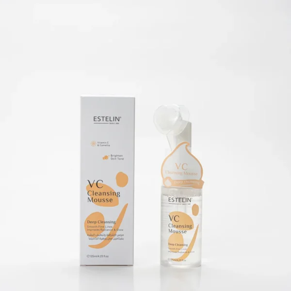 Estelin Vitamin C Cleansing Mousse bottle on display at GlowMyst