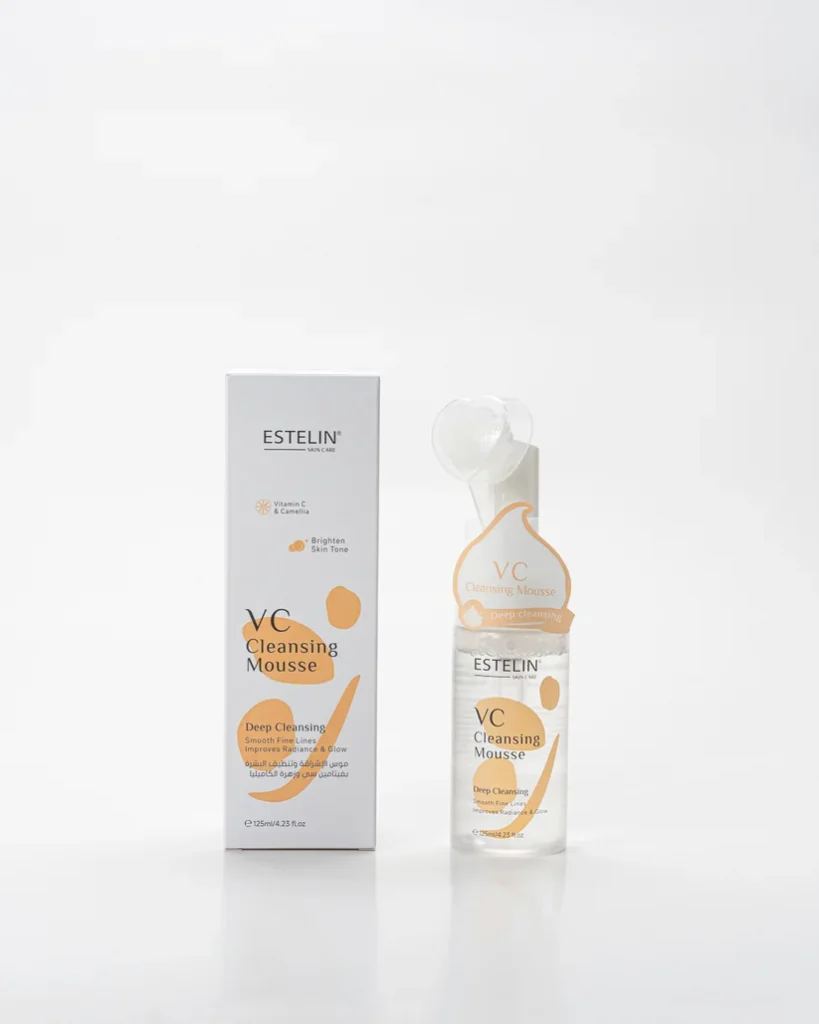 Estelin Vitamin C Cleansing Mousse bottle on display at GlowMyst
