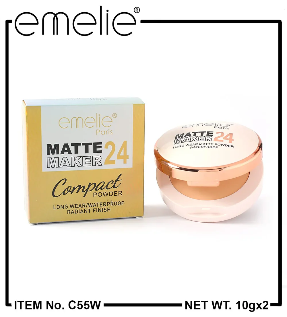 Emelie Paris 2 In 1 Matte Maker 24 Face Compact Powder Long-Wear Emelie 2 In 1 Compact Powder for matte long-wear coverage