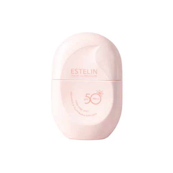 Estelin Niacinamide Sunscreen SPF 50PA++ bottle on display at GlowMyst