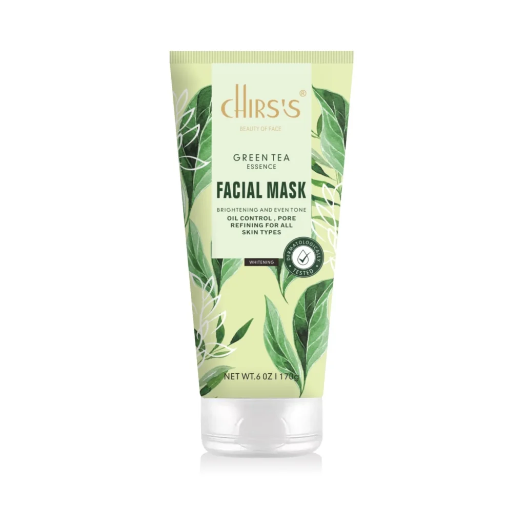 Chirss Green Tea Facial Mask jar for skincare routine