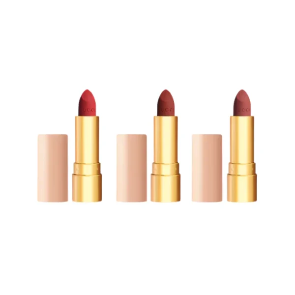Gucci Matte Travel Lipstick collection displayed elegantly on GlowMyst