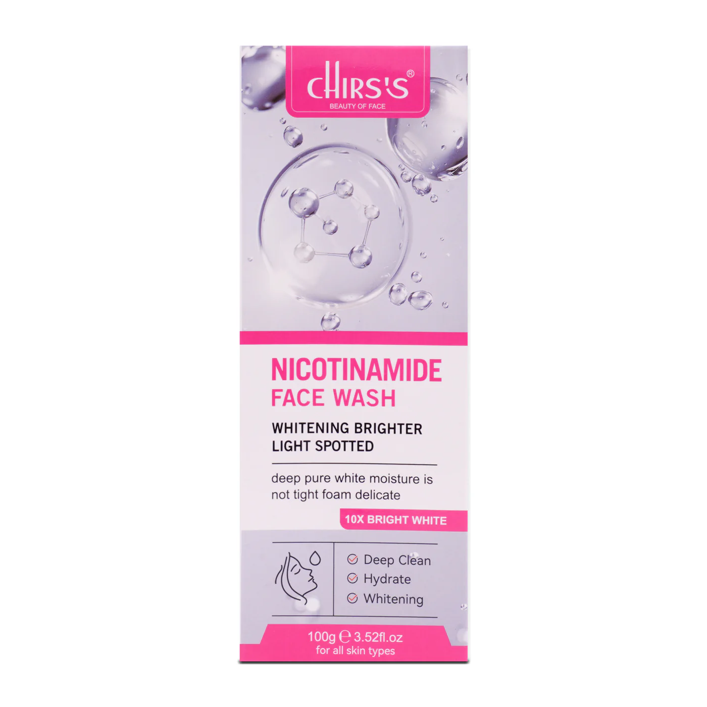 Nicotinamide Face Wash Whitening Brighter Light Spotted 100G Chris's Nicotinamide Face Wash bottle for daily skincare
