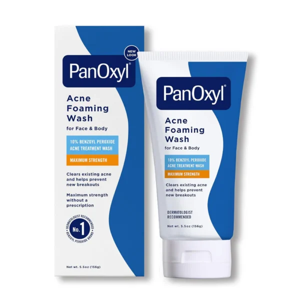 PanOxyl Benzoyl Peroxide Wash bottle on display at GlowMyst