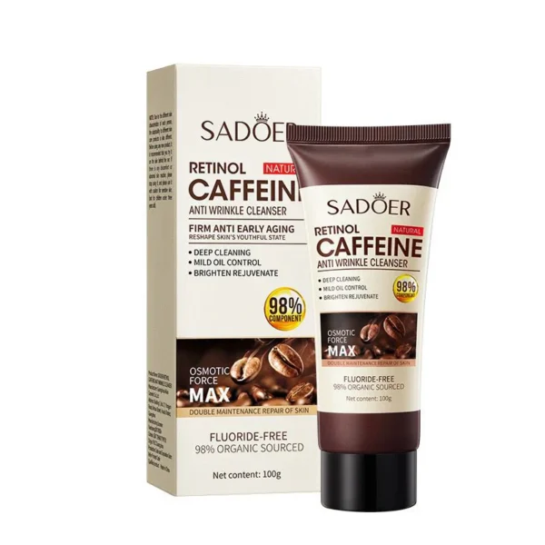Sadoer Retinol Caffeine Cleanser bottle against a clean backdrop