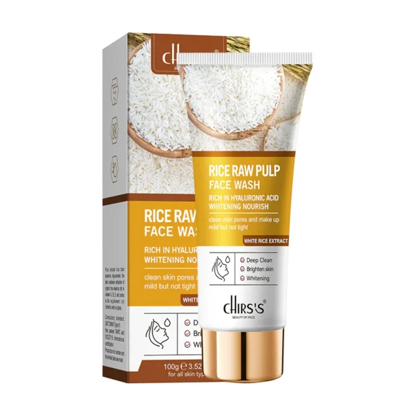 Chris's Rice Day Face Wash tube on display