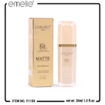 Emelie SPF 50+ Foundation bottle on display at GlowMyst